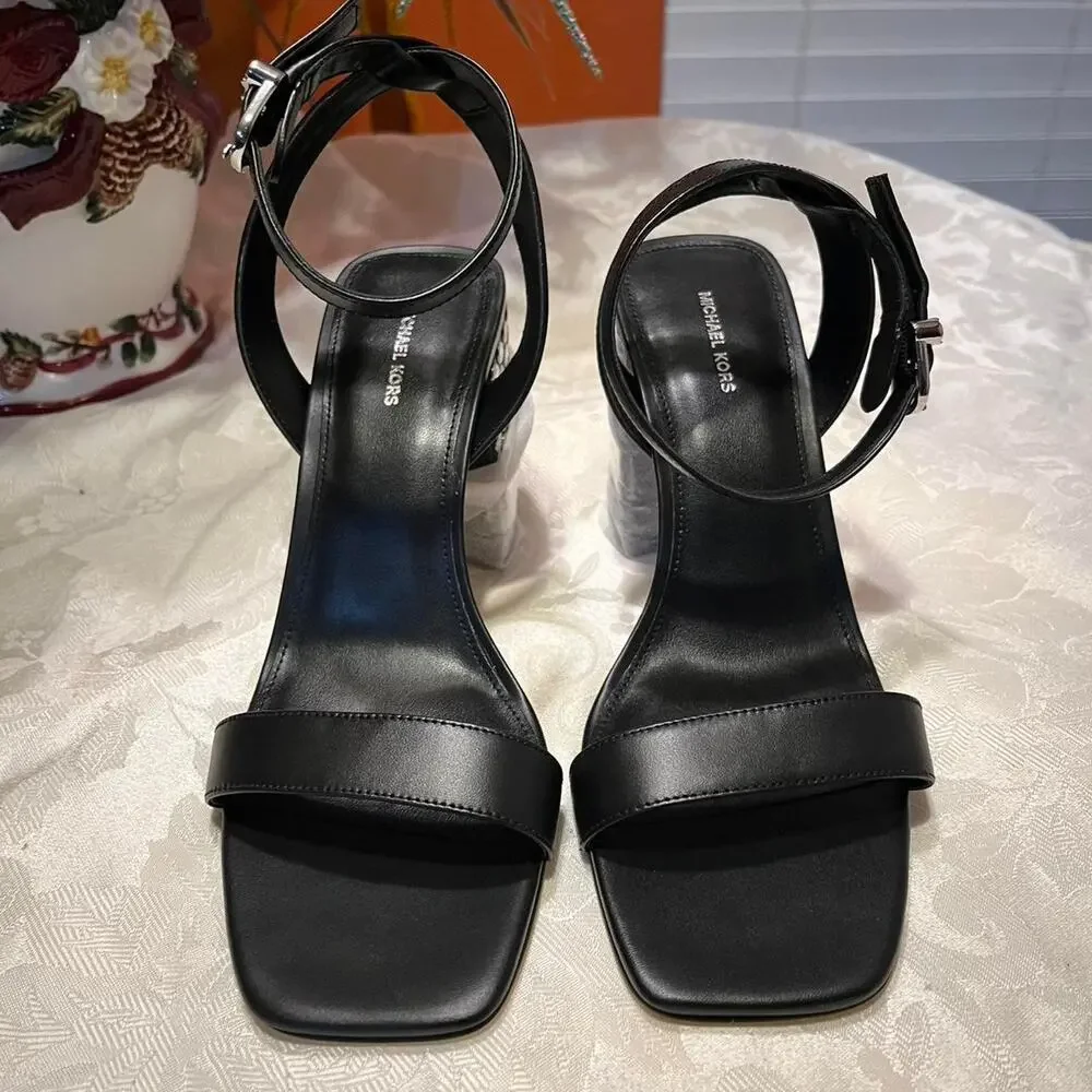 MICHAEL KORS Merriam Studded Leather Block-Heel Sandals – Size 9
